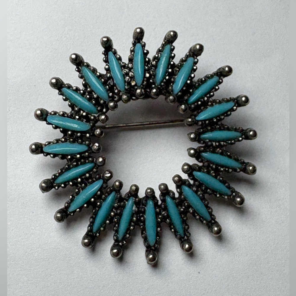 Vintage faux turquoise petite point brooch